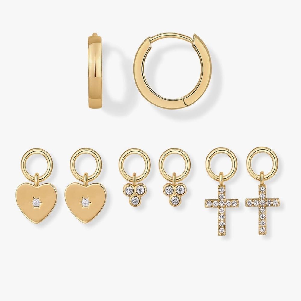 NEW 14k Gold Plated Huggie Earrings Set